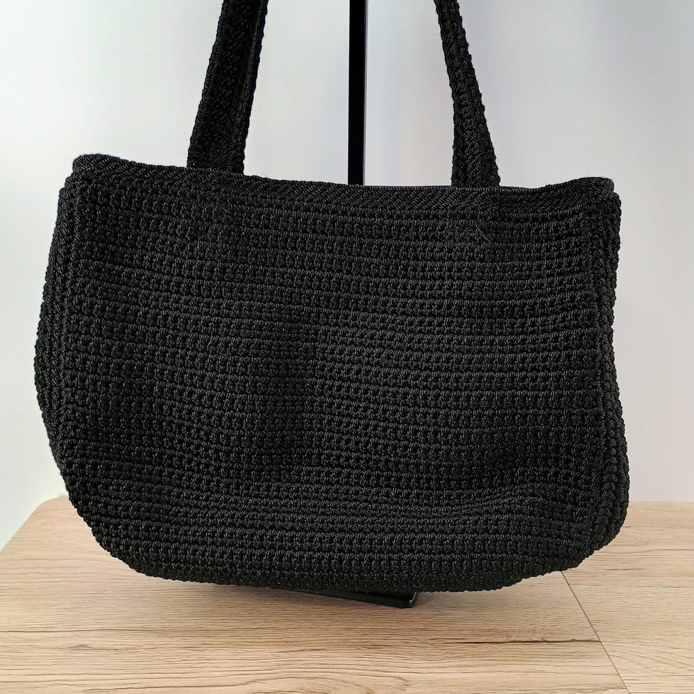 The Sak Crochet Shoulder Bag Black Tight Knit Tote VLS 00 Boho Handbag